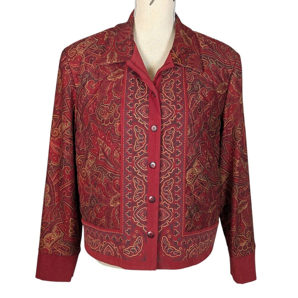 90s Vintage Coldwater Creek Plaid Quilted Jacket Rust Red Brown Size 16
